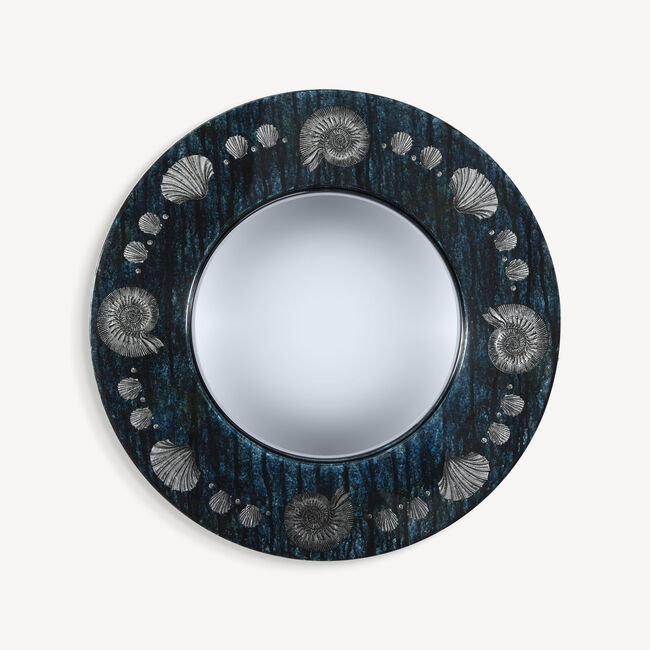 Fornasetti Frame With Convex Mirror Giro Di Conchiglie In Blue