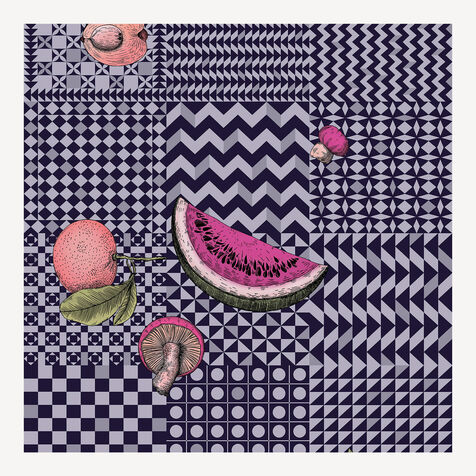 FORNASETTI Wallpaper Frutta e Geometrico Magenta/Ink GEOFRUTTFOR23GRI