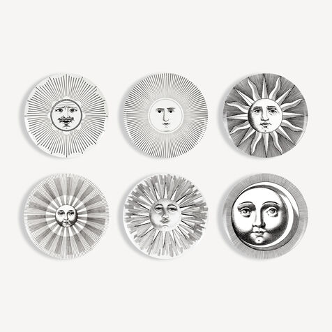 FORNASETTI Set 6 Plates Soli e Lune White/Black P09X175FOR23BIA