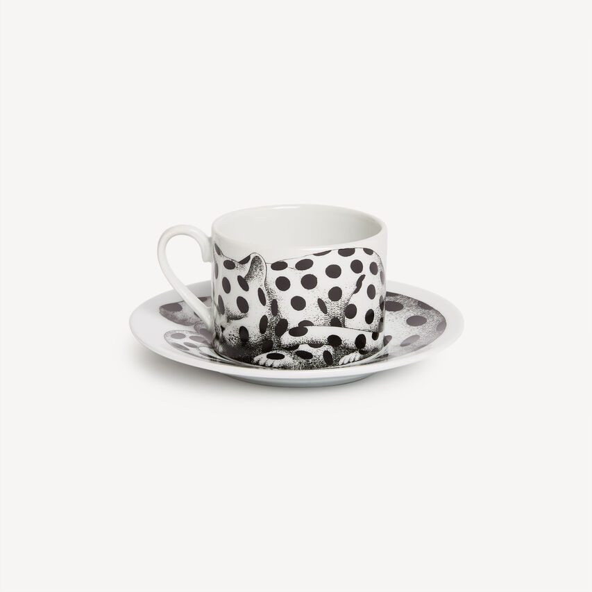 FORNASETTI Tea cup High Fidelity Pois White/Black P39X2895FOR21BIA