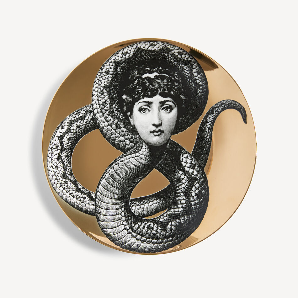 FORNASETTI Wall plate Tema e Variazioni n.198 White/Black/Gold PTVZ198FOR21ORO