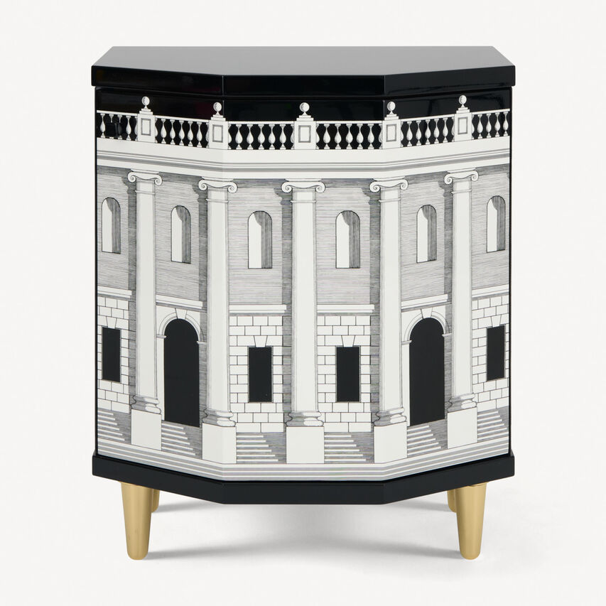 FORNASETTI Table de chevet polyédrique Casa con Colonne Blanc/Noir M48X005POFOR24BIA