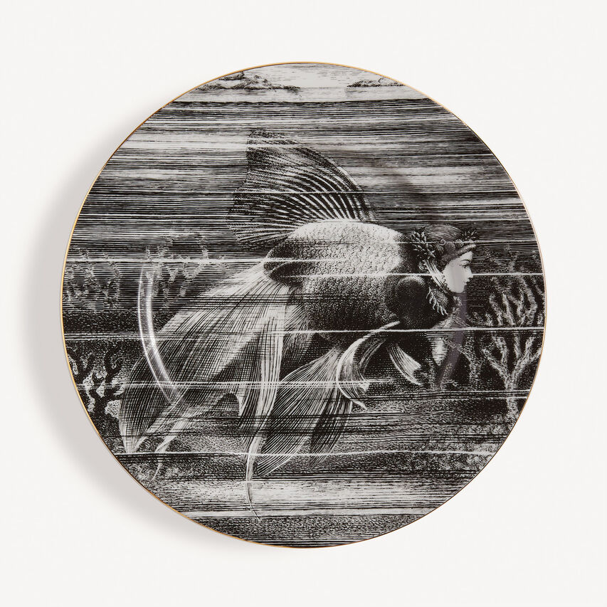 FORNASETTI Rim plate Sirene n.4 White/Black/Gold P49Z014FOR21ORO