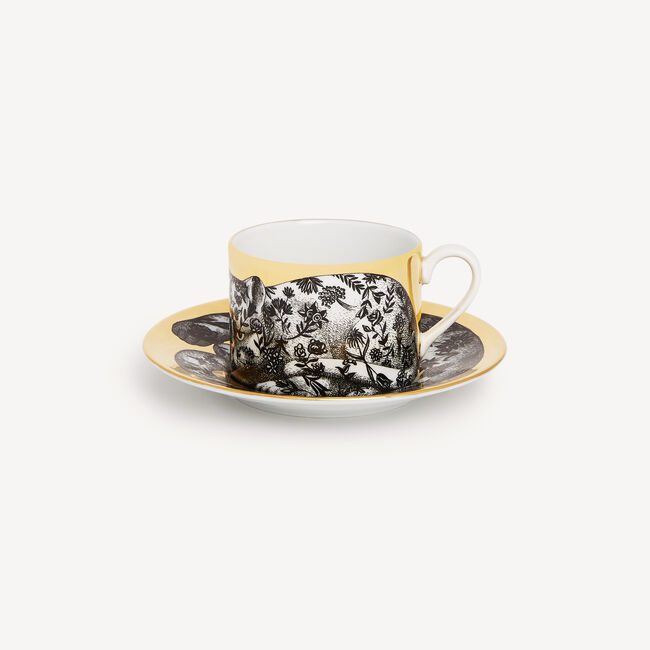 Shop Fornasetti Tea Cup High Fidelity Fiorato In White/black/gold