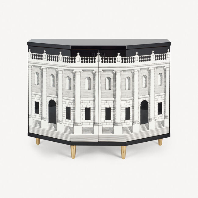 Shop Fornasetti Small Cabinet Polyhedric Casa Con Colonne In White/black