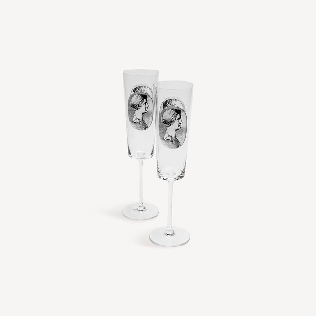 Shop Fornasetti 2 Flutes Set Cammei In White/black