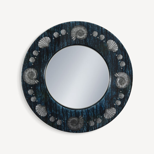 Fornasetti Frame With Flat Mirror Giro Di Conchiglie In Blue