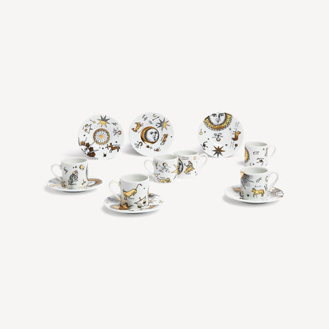 FORNASETTI Set 6 coffee cups Astronomici White/Black/Gold P20Z300FOR21ORO