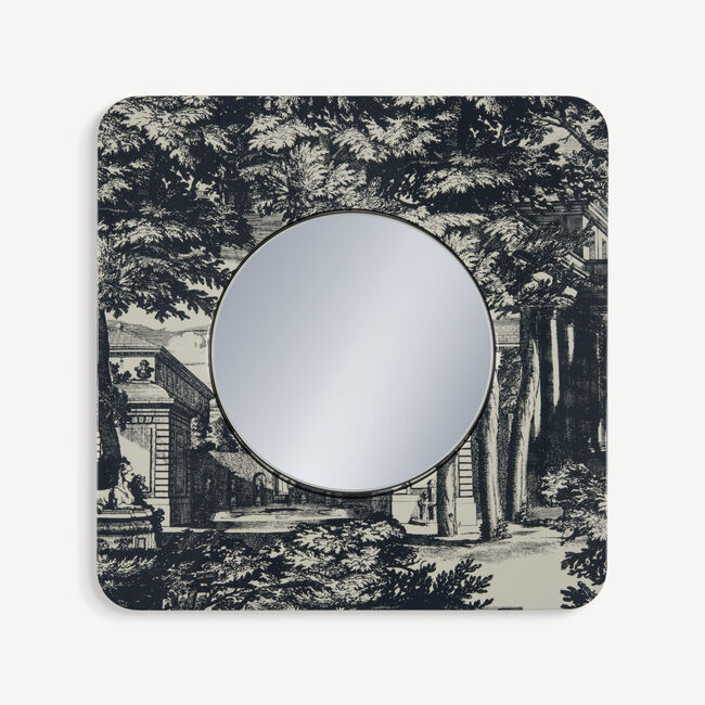 Fornasetti Frame With Flat Mirror Giardino Settecentesco In Blue/ivory