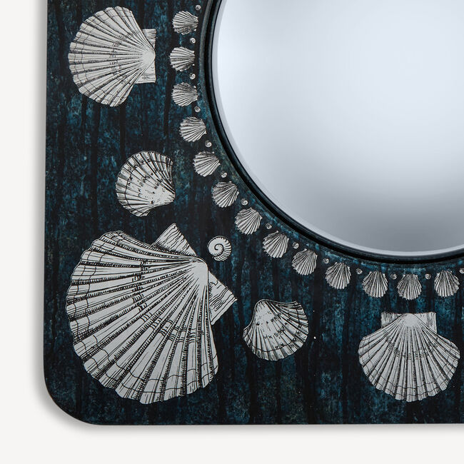 Shop Fornasetti Frame With Convex Mirror Giro Di Conchiglie In Silver/blue