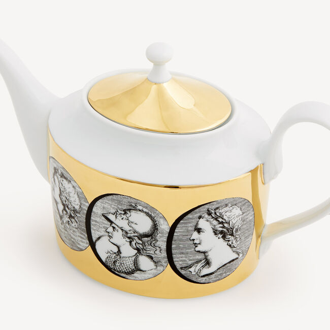 Shop Fornasetti Teapot Cammei In White/black/gold