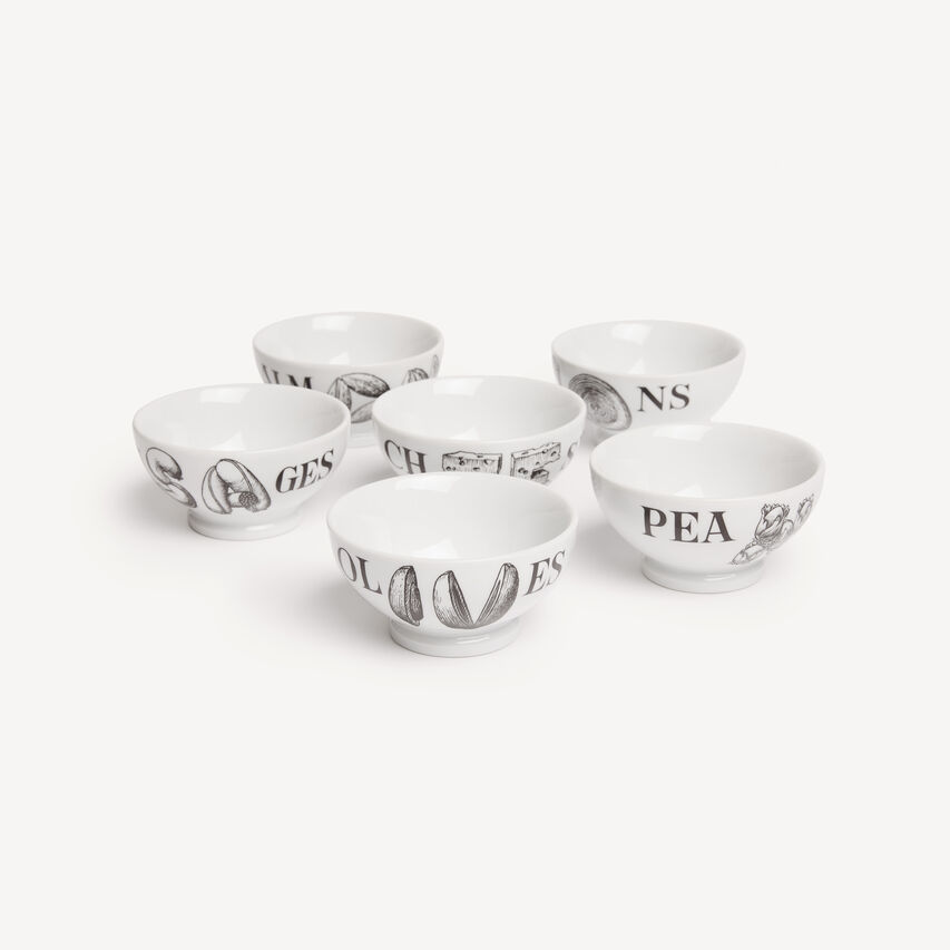 FORNASETTI Set 6 appetizer bowls Cocktalia White/Black P51X010FOR21BIA