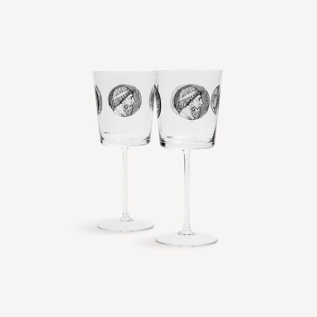 Shop Fornasetti 2 Wine Glasses Set Cammei In White/black