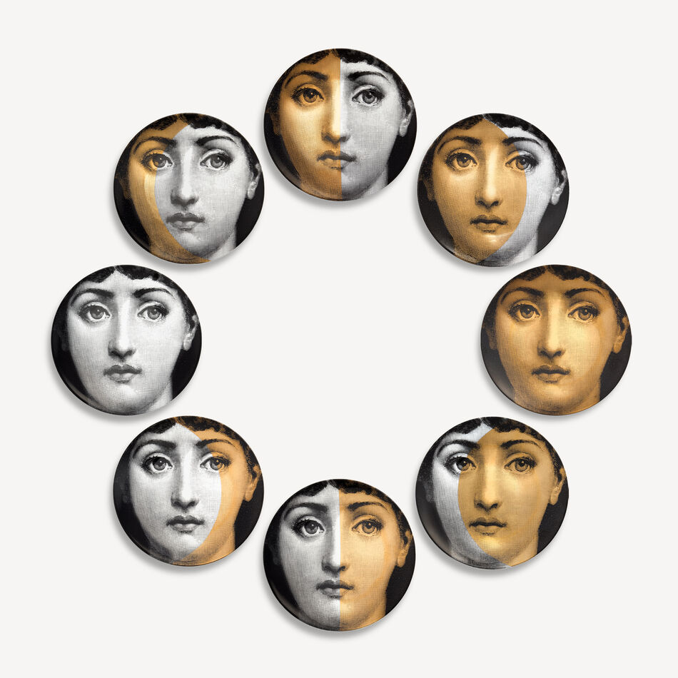 FORNASETTI Set of 8 plates Fasi lunari White/Black/Gold P10Z400FOR25ORO