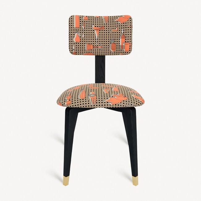 Shop Fornasetti Upholstered Chair Oggetti Su Canneté In Black/white/salmon