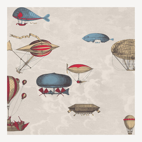 FORNASETTI Wallpaper Macchine Volanti (2-roll set) Stone/Rouge/Blue MACHVOLAFOR22MUL