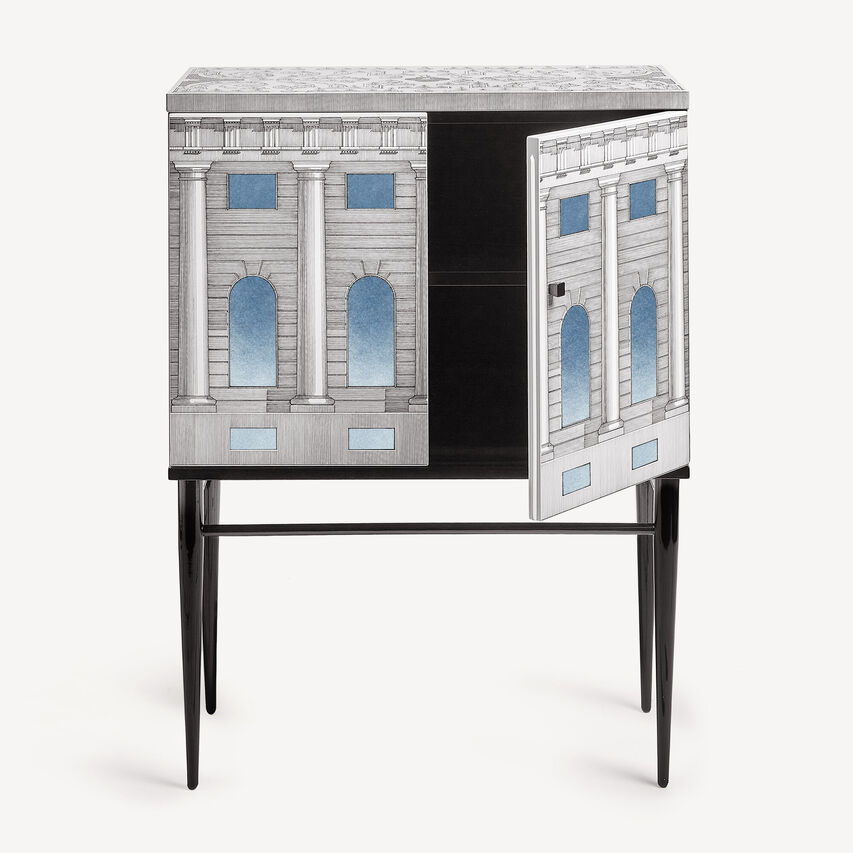FORNASETTI Raised small sideboard Architettura celeste White/Black/Light Blue M44Y419FOR21AZZ