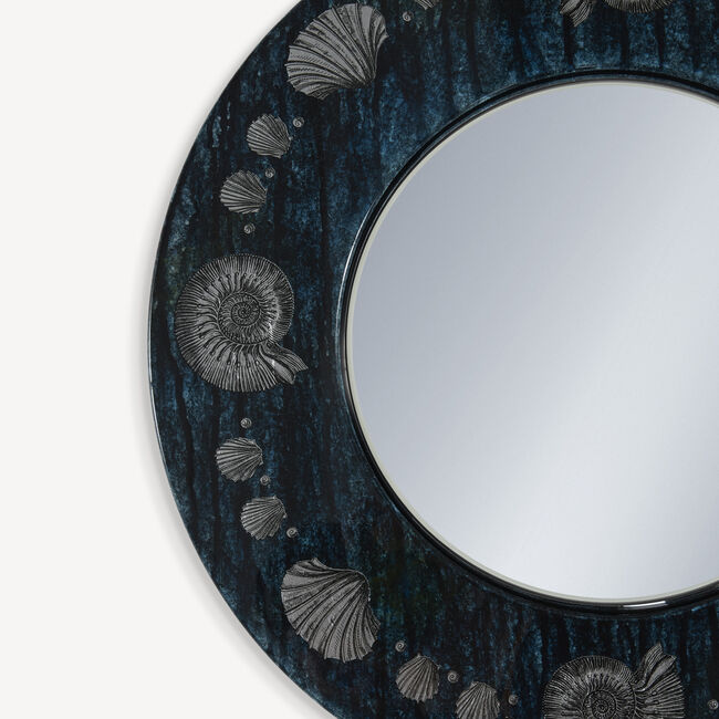 Shop Fornasetti Frame With Flat Mirror Giro Di Conchiglie In Silver/blue
