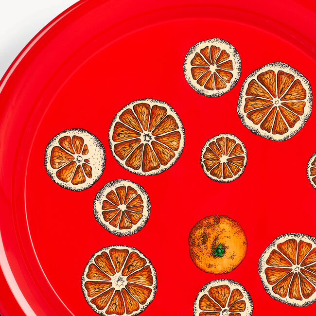 Shop Fornasetti Round Tray Fette D'arancia In Red/white/orange