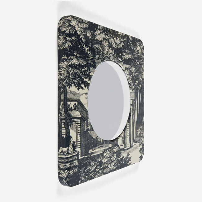 Shop Fornasetti Frame With Convex Mirror Giardino Settecentesco In Blue/ivory
