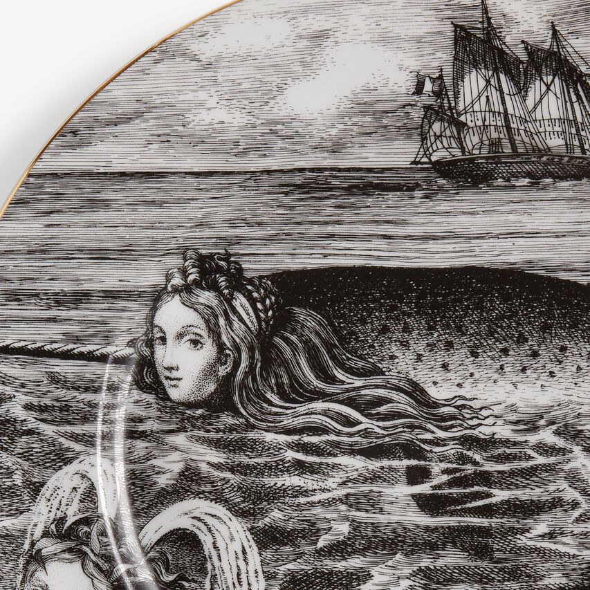 FORNASETTI Rim plate Sirene n.6 White/Black/Gold P49Z016FOR21ORO