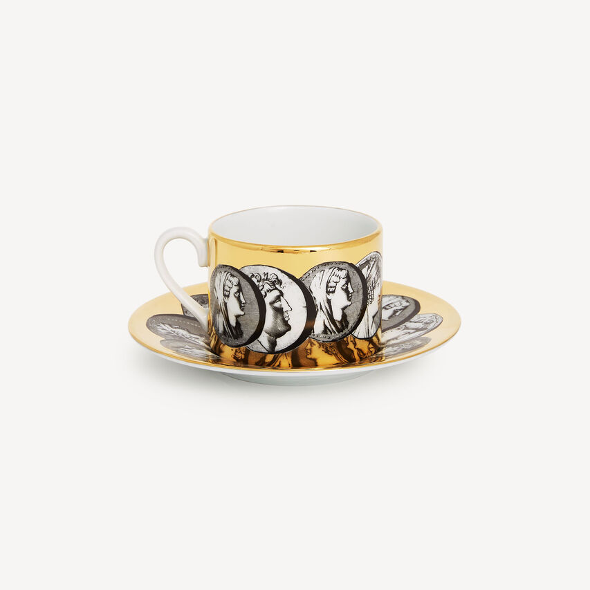 FORNASETTI Tea cup Cammei White/Black/Gold P39Z292FOR21ORO
