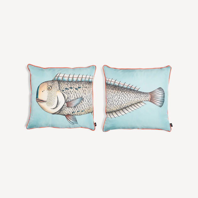 Shop Fornasetti Set Of 2 Cushions Grande Pesce In Multicolour