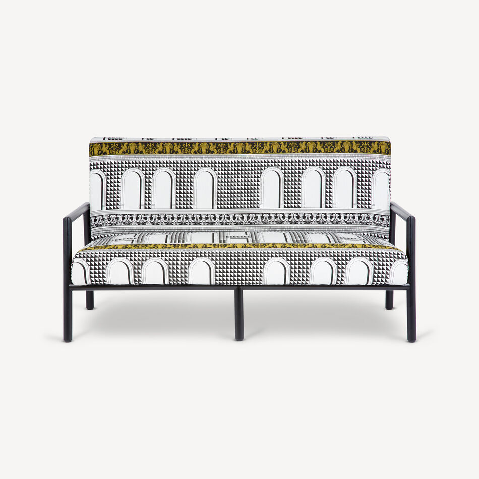 FORNASETTI Outdoor Sofa Facciata Quattrocentesca White/Black/Yellow DIV202MNEFOR22BIA