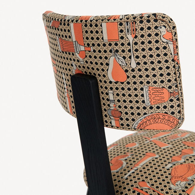 Shop Fornasetti Upholstered Chair Oggetti Su Canneté In Black/white/salmon