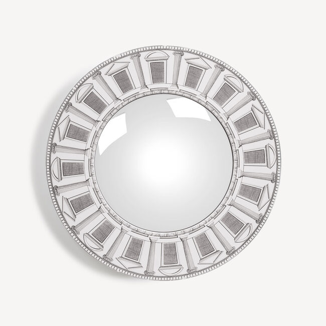 Fornasetti Frame With Convex Mirror Architettura In White/black