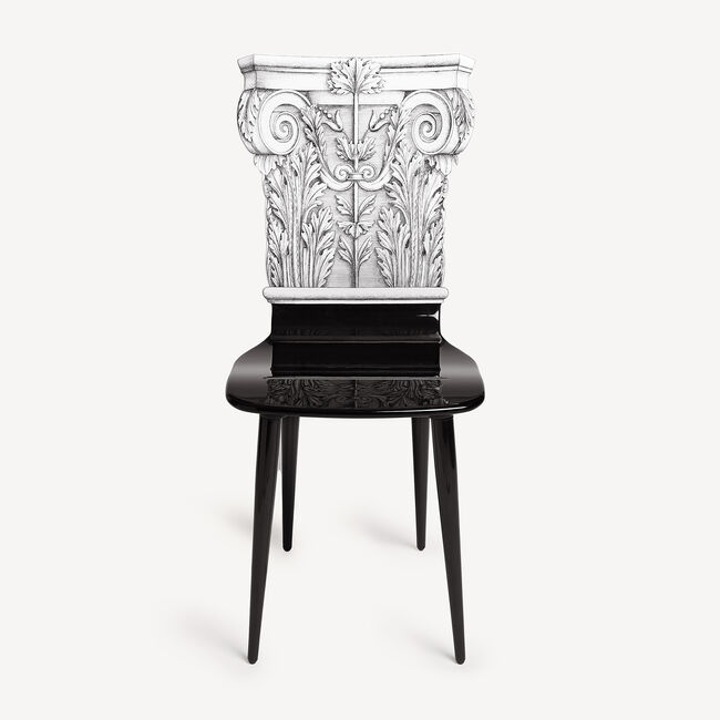 Fornasetti Chair Capitello Corinzio In White/black