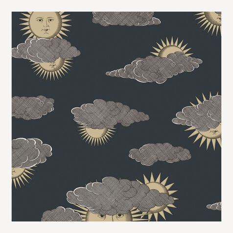 FORNASETTI Wallpaper Soli e Nuvole Gold/Silver on Charcoal SOLINUVOFOR23NER