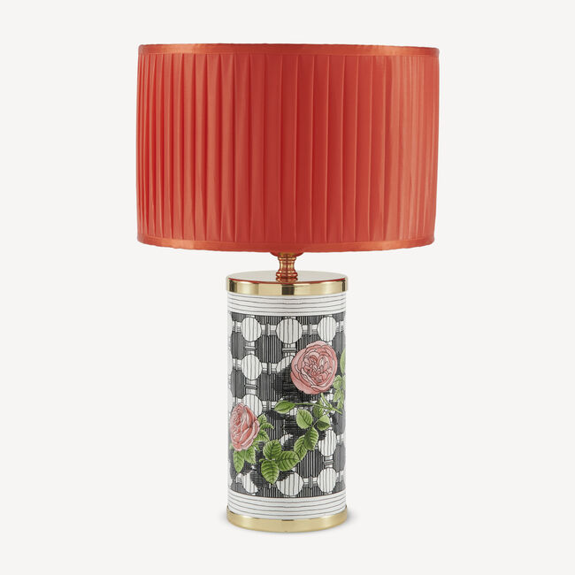 Fornasetti Cylindrical Lampshade In Pleated Fabric In Red