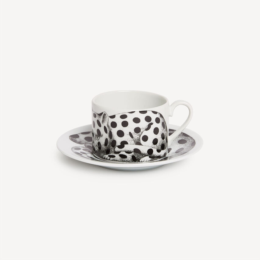 FORNASETTI Tea cup High Fidelity Pois White/Black P39X2895FOR21BIA