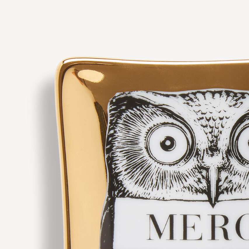 FORNASETTI Ashtray Civetta White/Black/Gold P37Z100FOR21ORO