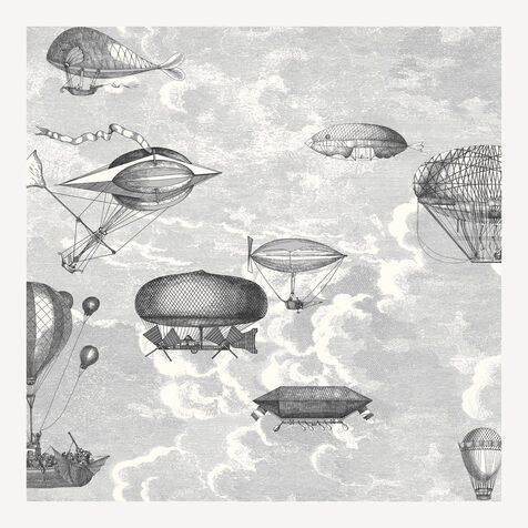 FORNASETTI Wallpaper Macchine Volanti (2-roll set) Soot/Snow MACHVOLAFOR22BIA