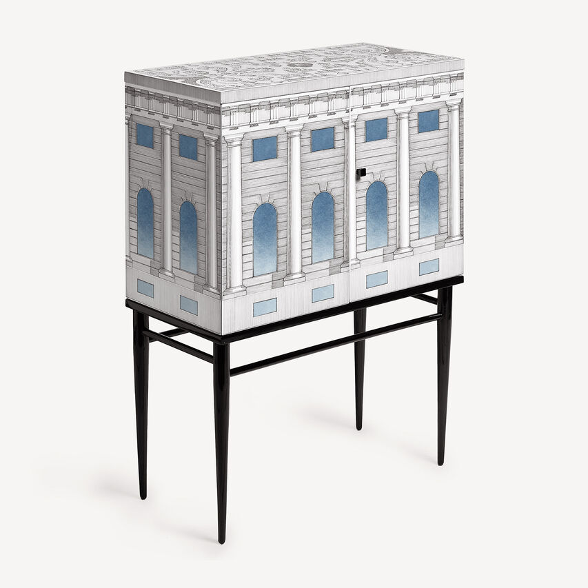 FORNASETTI Raised small sideboard Architettura celeste White/Black/Light Blue M44Y419FOR21AZZ