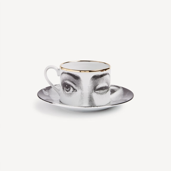 Shop Fornasetti Tea Cup Tema E Variazioni L'antipatico In White/black/gold