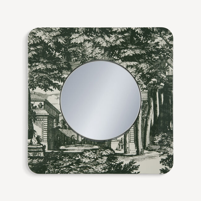 Fornasetti Frame With Flat Mirror Giardino Settecentesco In Green/ivory