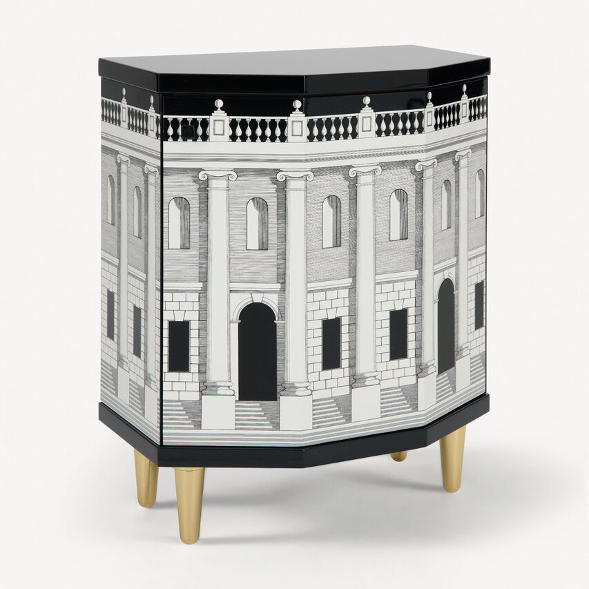 FORNASETTI Table de chevet polyédrique Casa con Colonne Blanc/Noir M48X005POFOR24BIA