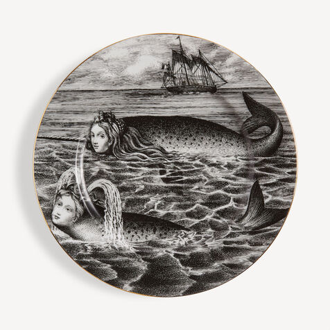FORNASETTI Rim plate Sirene n.6 White/Black/Gold P49Z016FOR21ORO