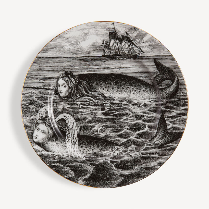 FORNASETTI Rim plate Sirene n.6 White/Black/Gold P49Z016FOR21ORO