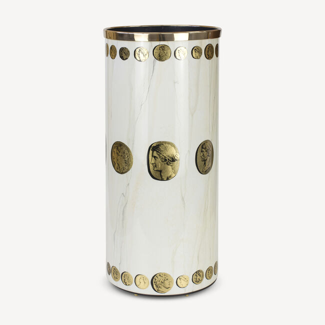 Shop Fornasetti Umbrella Stand Cammei In Gold/ivory