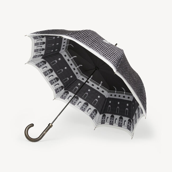 Shop Fornasetti Classic Umbrella Doppio Tessuto Architettura In White/black