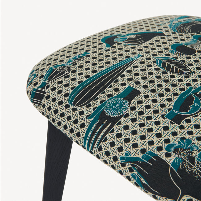 Shop Fornasetti Upholstered Chair Oggetti Su Canneté In White/black/light Blue