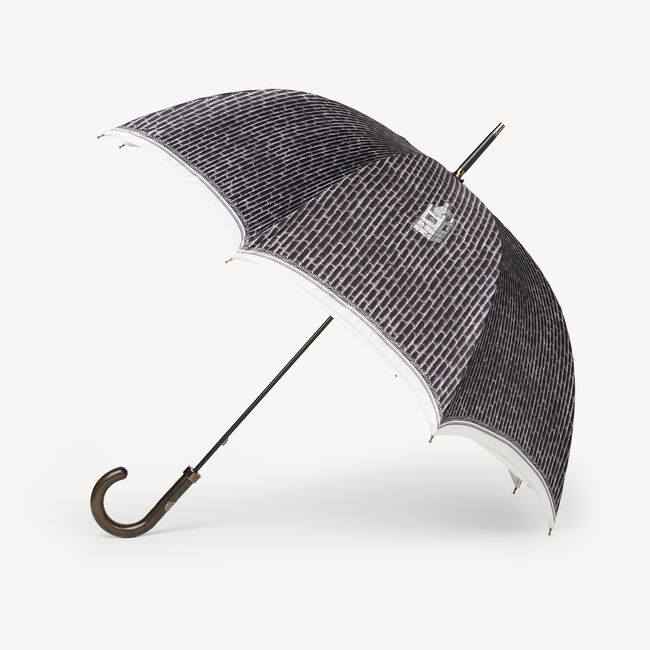 Fornasetti Classic Umbrella Doppio Tessuto Architettura In White/black