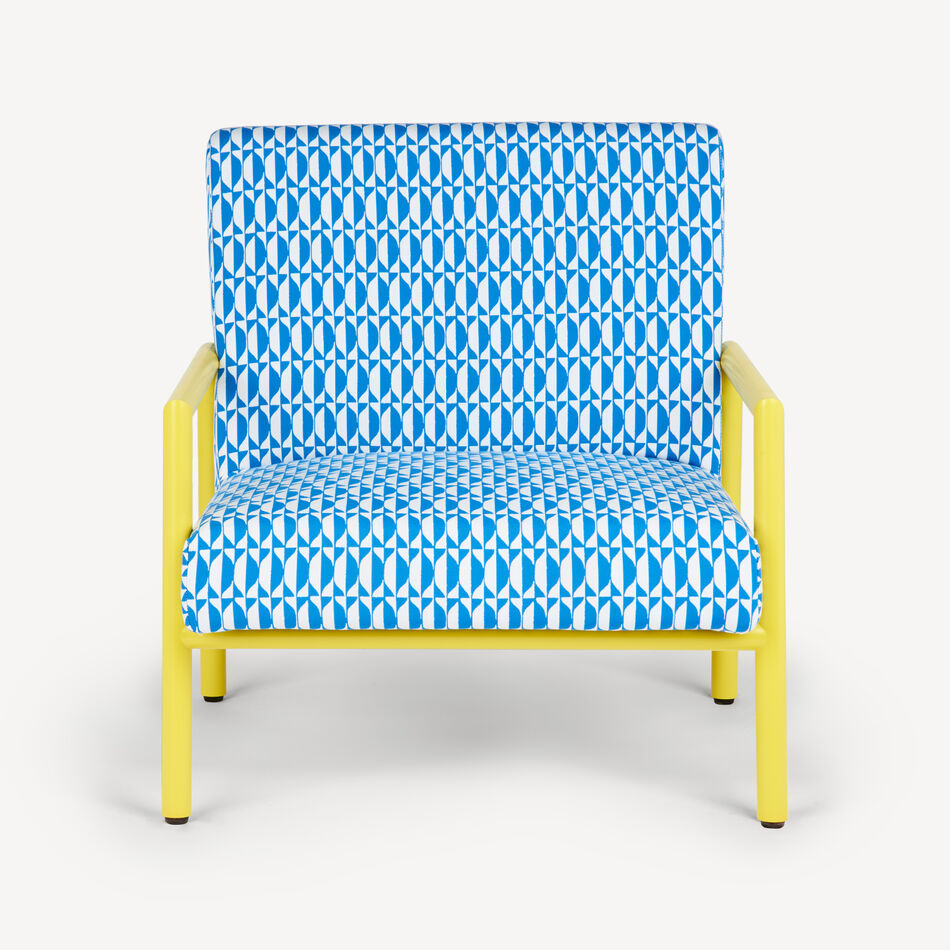 FORNASETTI Outdoor Armchair Losanghe Turquoise/White/Yellow POL057MGEFOR22TUR
