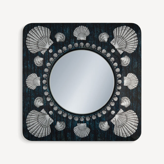Fornasetti Frame With Flat Mirror Giro Di Conchiglie In Silver/blue