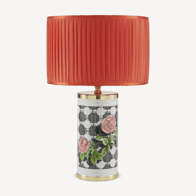 Fornasetti Semi-cylindrical Lampshade In Pleated Fabric In Red