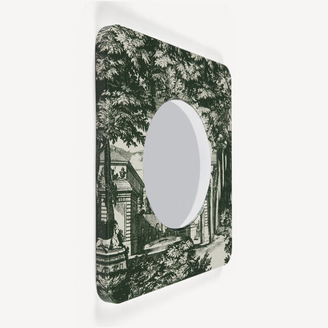 Shop Fornasetti Frame With Convex Mirror Giardino Settecentesco In Green/ivory